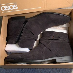 Asos | BNIB Black buckle chelase boots with zip